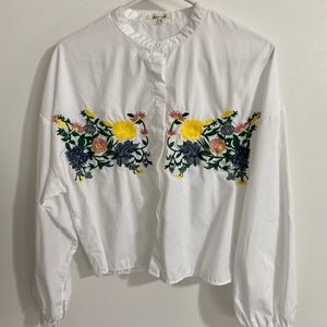 White Embroided Floral Long Sleeve Top